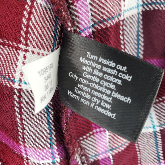 Lane Bryant 14/16 Purple Pink Rayon Flannel Plaid Lace Up Collar Top Pre-Owned - Picture 7 of 7